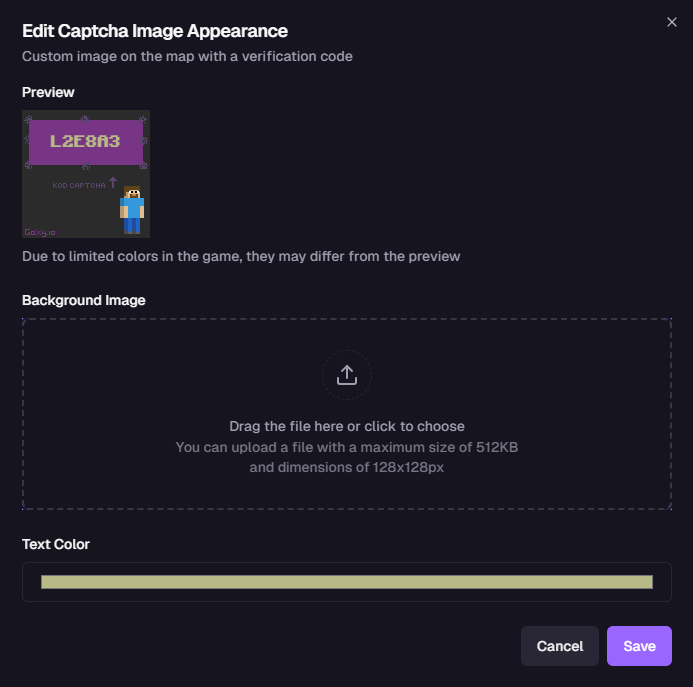 Captcha image settings card