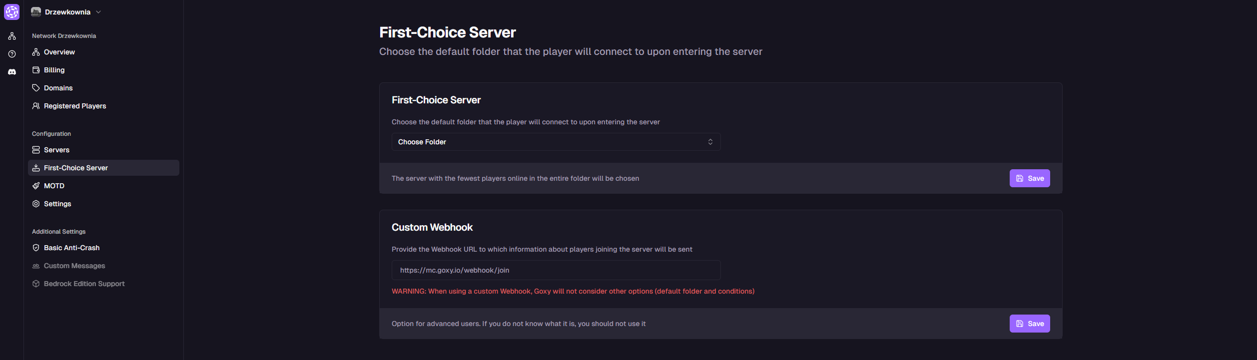 Default Server Tab